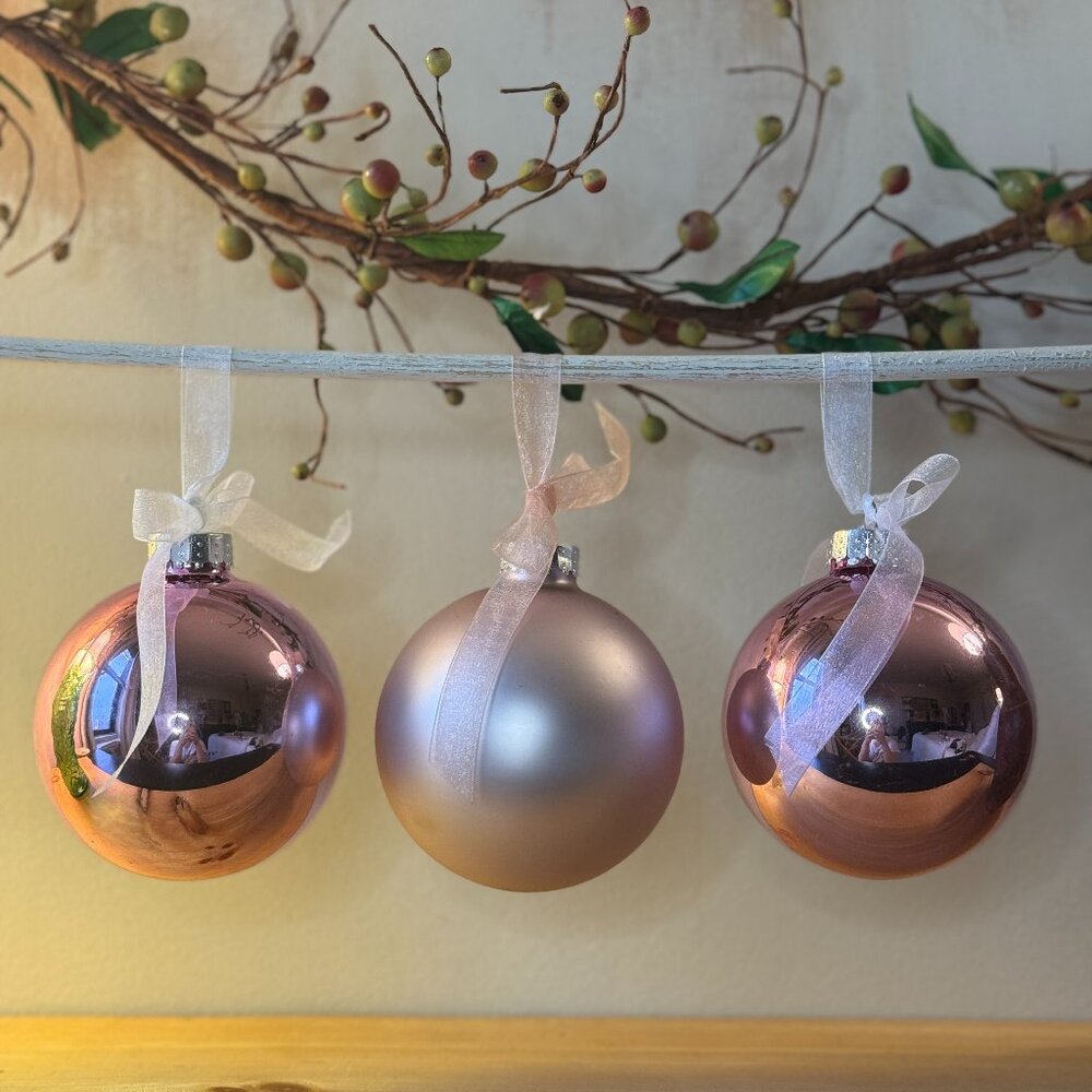 Vintage Pink Champagne Pastel Christmas or Wedding Ornaments • Set of 2 • XL
